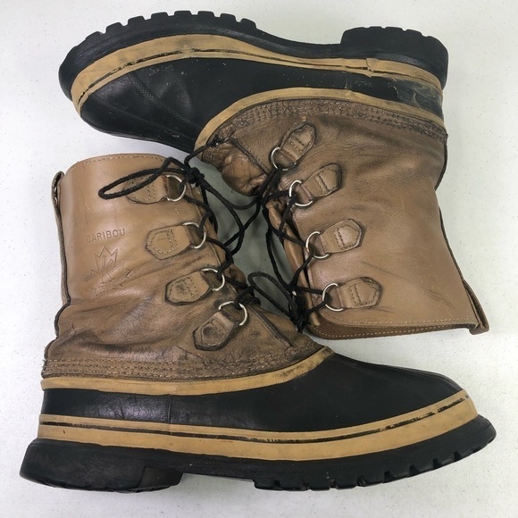 Sorel Caribou Tan Black Leather Rubber Lace Up Boots - Picture 2 of 9